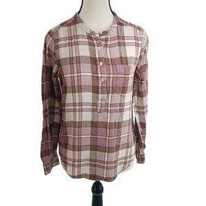 Lucky Brand Henley Button Shirt Womens Small Plaid Flannel Long Sleeve Pink